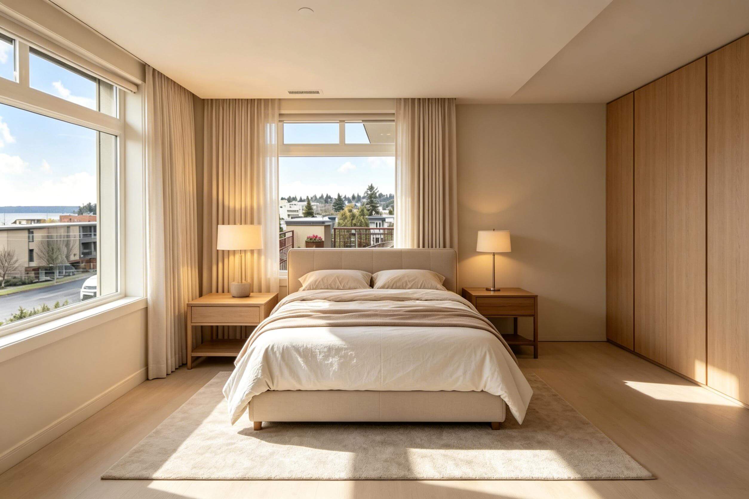 AI bedroom redesign — minimalist style with warm tones